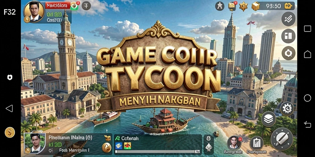 Screenshot F32 menampilkan momen seru dalam membangun kerajaan Tycoon.