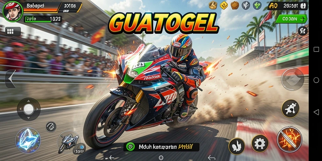 Tampilan gameplay menegangkan di GUATOGEL dengan kecepatan tinggi.