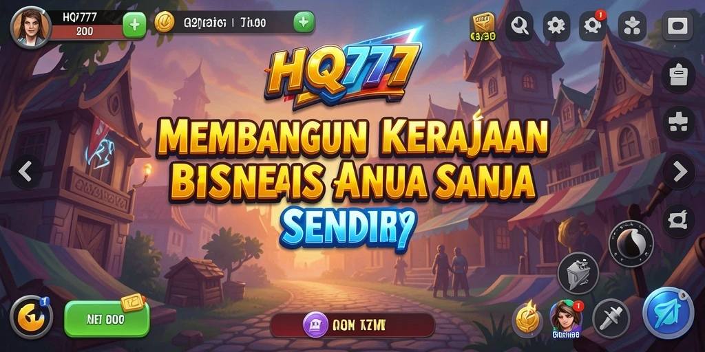 Tampilan gameplay HQ777 yang penuh strategi bisnis.