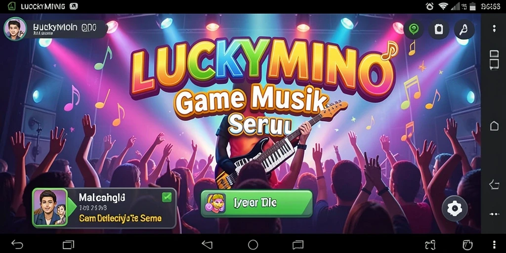 Tampilan gameplay LUCKYMINO dengan berbagai alat musik yang interaktif.