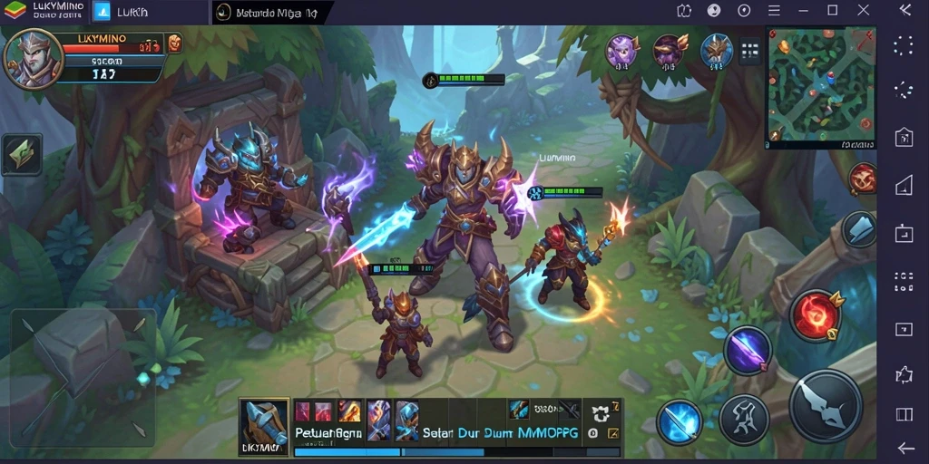 Screenshot LUKYMINO menampilkan aksi pertarungan seru dalam dunia MMORPG.