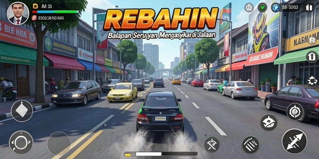 Gameplay seru dengan mobil balap yang melaju kencang.