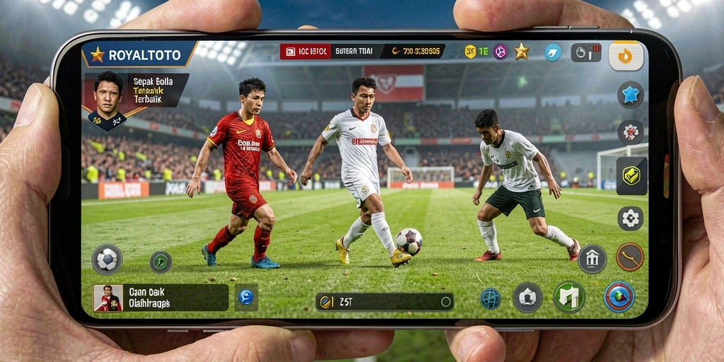 Tampilan gameplay mendebarkan dalam ROYALTOTO yang menampilkan aksi pertandingan sepak bola.