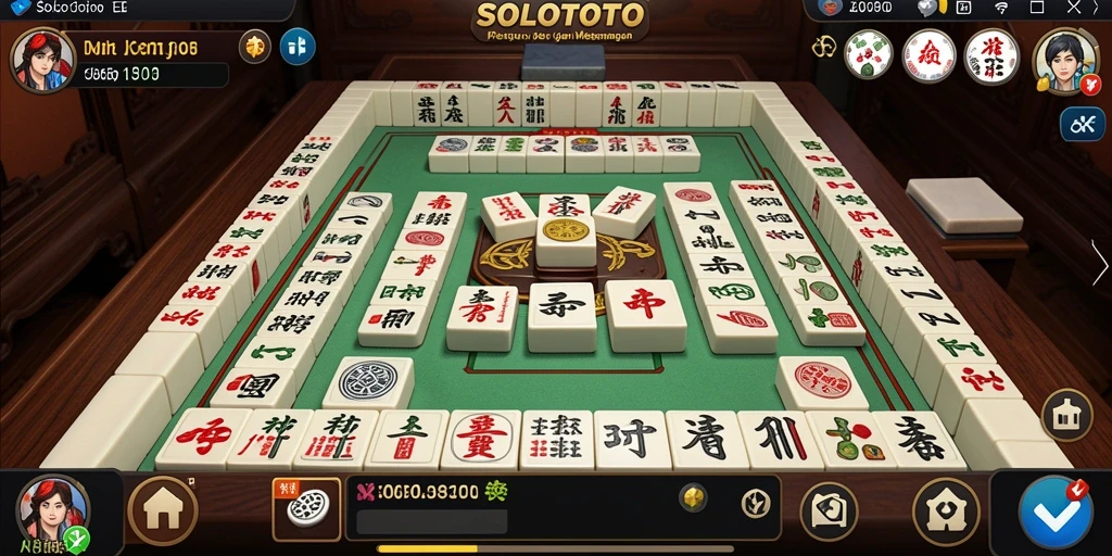 Gameplay SOLOTOTO yang menampilkan ubin Mahjong berwarna-warni.
