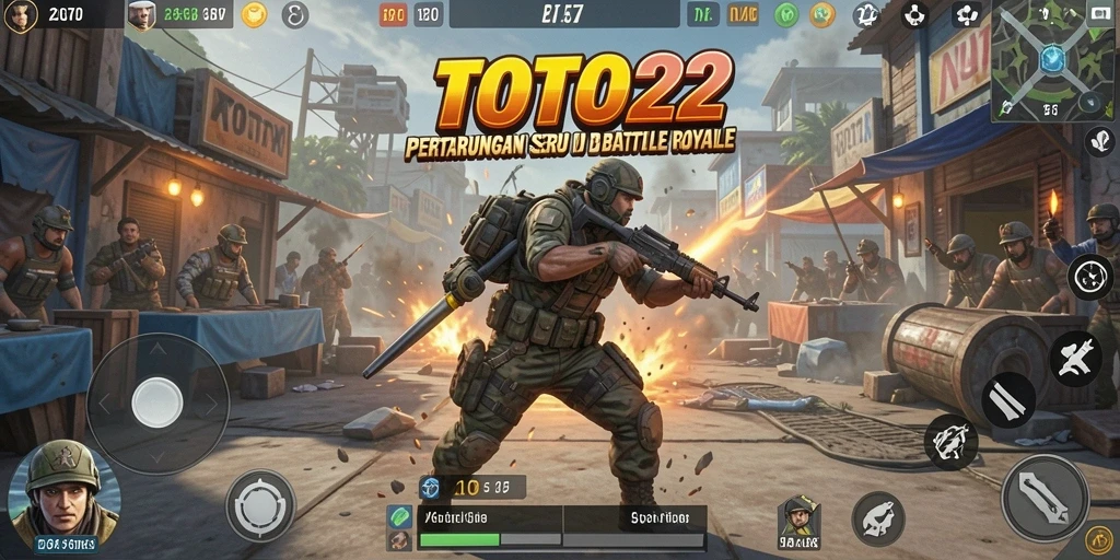 Screenshot gameplay TOTO22 menampilkan pertarungan seru di arena Battle Royale.