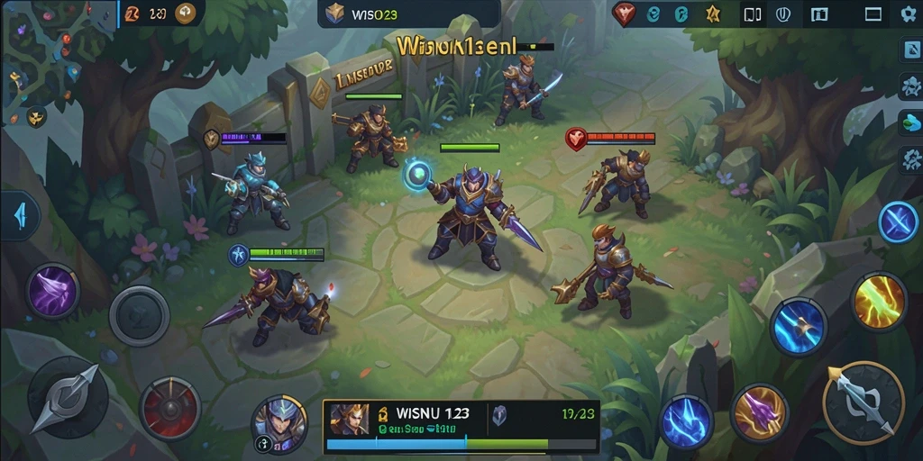 Tampilan gameplay seru dalam WISNU123 dengan hero bertarung.