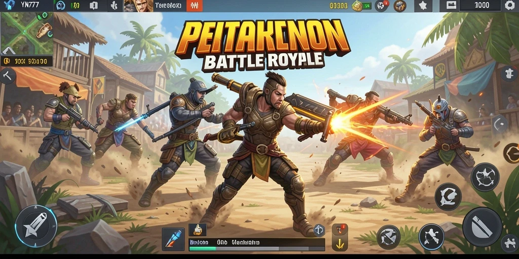 Tangkapan layar gameplay YN777 yang menunjukkan aksi seru dalam arena Battle Royale.